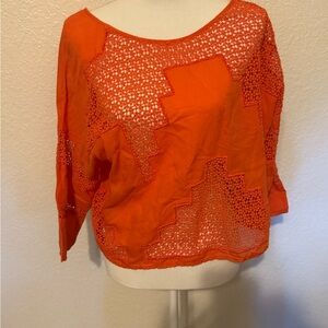 Free People Orange Crochet Blouse